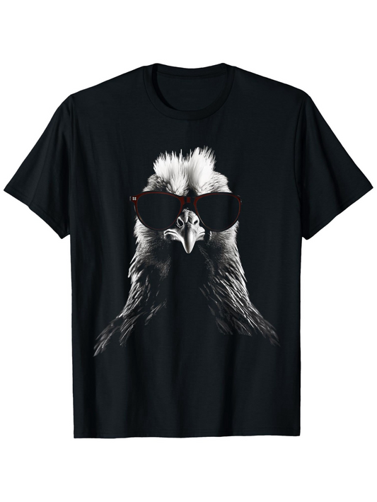 Men's Graphic T-Shirt Bold Rooster In Sunglasses With Sharp Monochrome Contrast Central Chicken