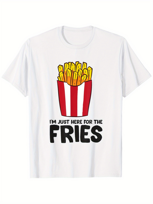 Men's Graphic T-Shirt I Am Just Here For The Fries Bold Striped Box With Crispy Golden French Fries