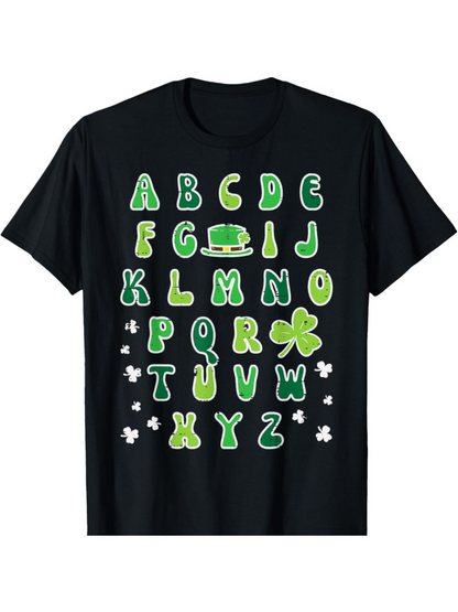 Men's Graphic T-Shirt Alphabet With Green Clovers And Hat Surrounded By Shamrock Leaves Letters
