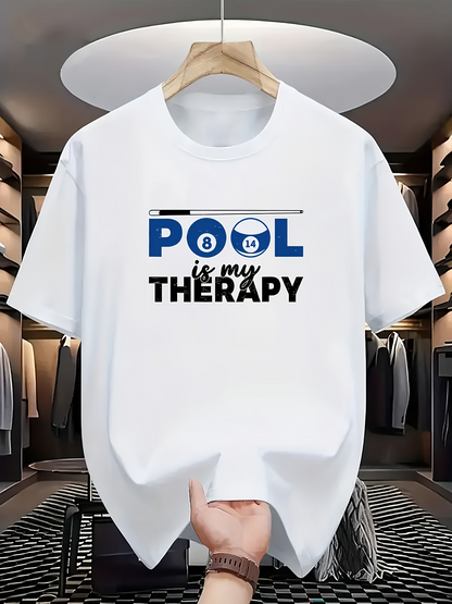 Men's Graphic T-Shirt Pool Is My Therapy Minimalist Letter Art With Billiard Ball Scene