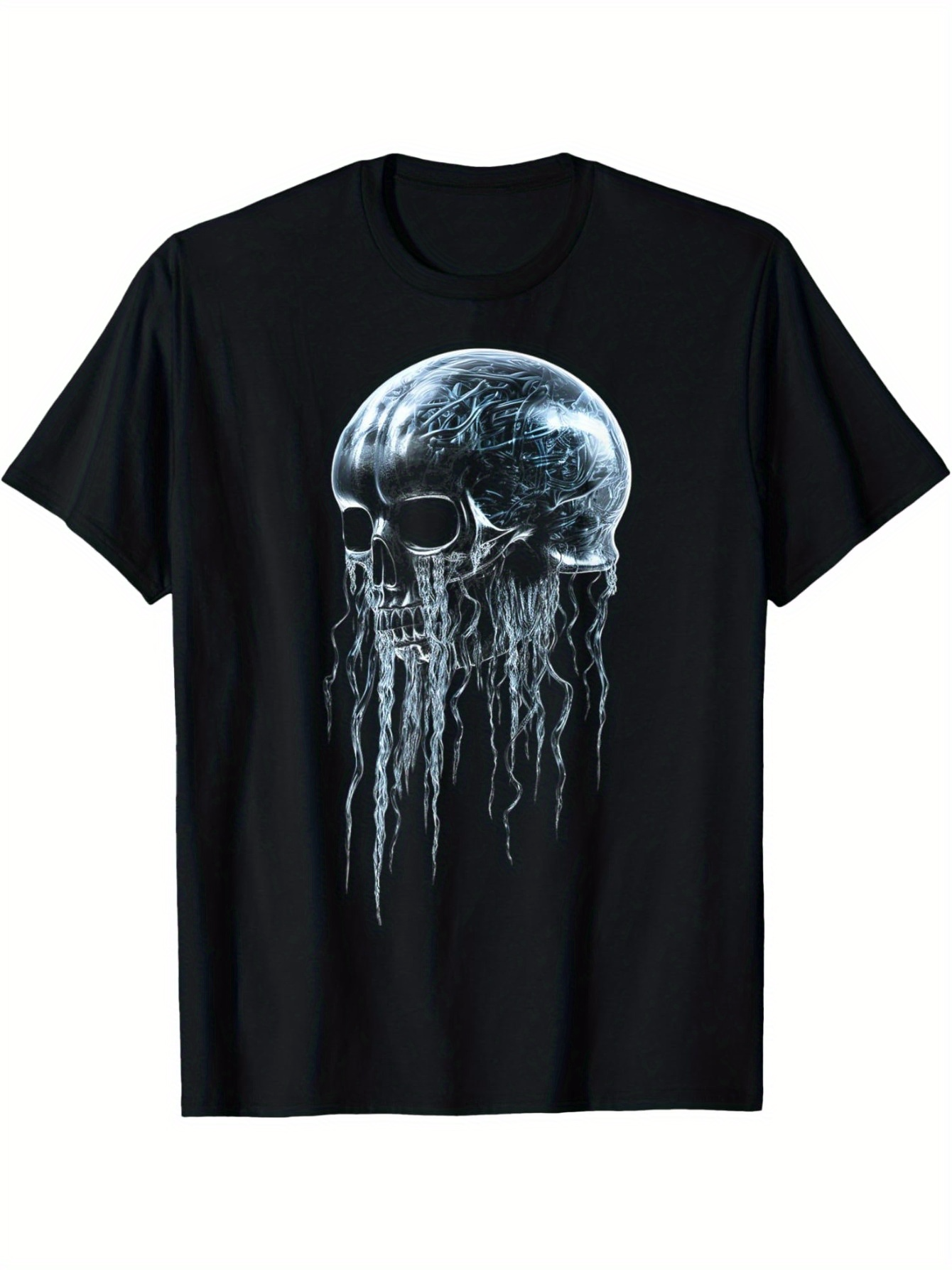 Men's Graphic T-Shirt Dark Ocean Fantasy With Glowing Skull And Flowing Jellyfish