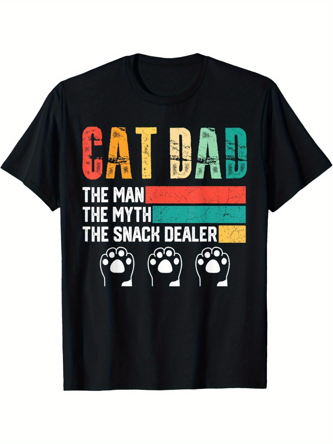 Men's Graphic T-Shirt Cat Dad Vintage Stripes With Three Playful Cat Paw Prints