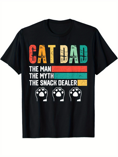 Men's Graphic T-Shirt Cat Dad Vintage Stripes With Three Playful Cat Paw Prints