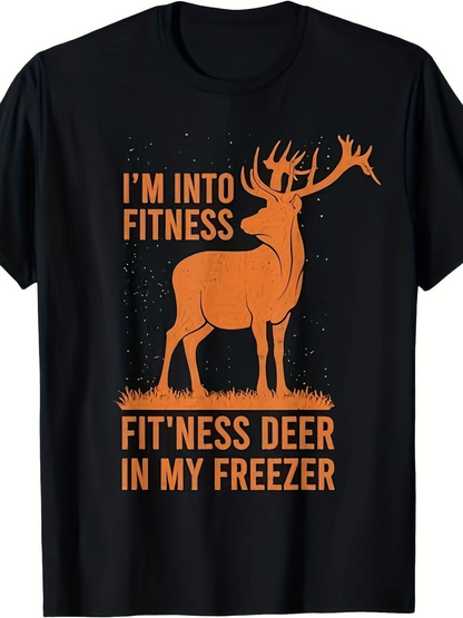 Men's Graphic T-Shirt Im Into Fitness Bold Orange Lettering With Proud Standing Deer