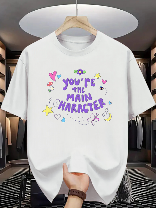 Men's Graphic T-Shirt Youre The Main Character Surrounded By Colorful Hearts And Stars Graphic T Shirt