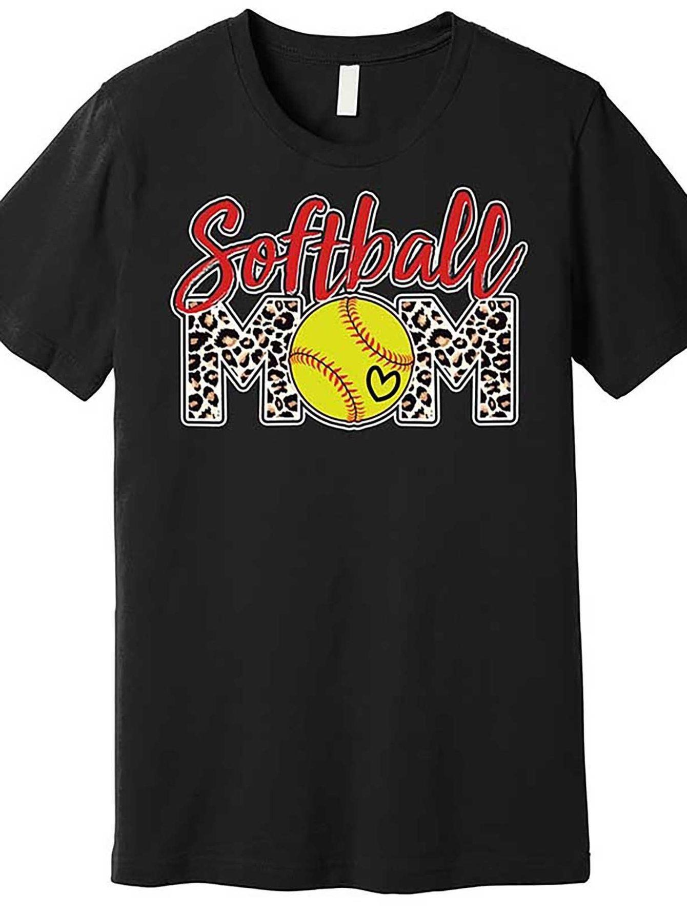 Men's Graphic T-Shirt Softball Mom Yellow Softball Among Animal Print Letters Shirt