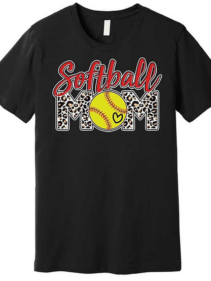 Men's Graphic T-Shirt Softball Mom Yellow Softball Among Animal Print Letters Shirt