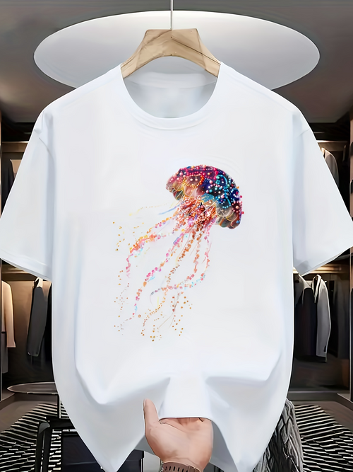 Men's Graphic T-Shirt Colorful Floating Patterns With Rainbow Dots And Wispy Lines Jellyfish