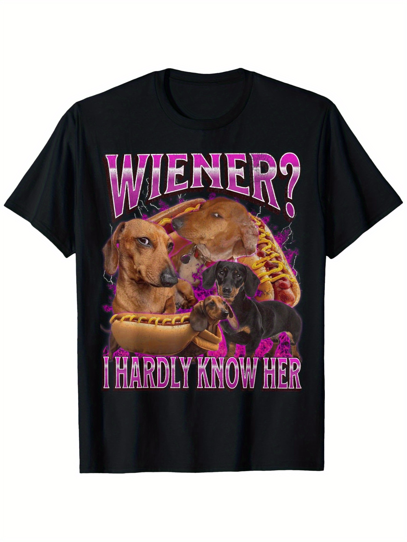 Men's Graphic T-Shirt Wiener I Hardly Know Her Playful Hotdog With Adorable Brown Dachshund Dogs