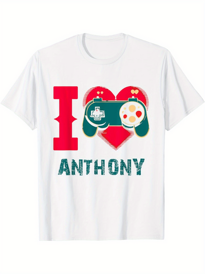 Men's Graphic T-Shirt I Love Retro Game Controller With Red Heart Anthony