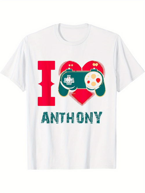 Men's Graphic T-Shirt I Love Retro Game Controller With Red Heart Anthony