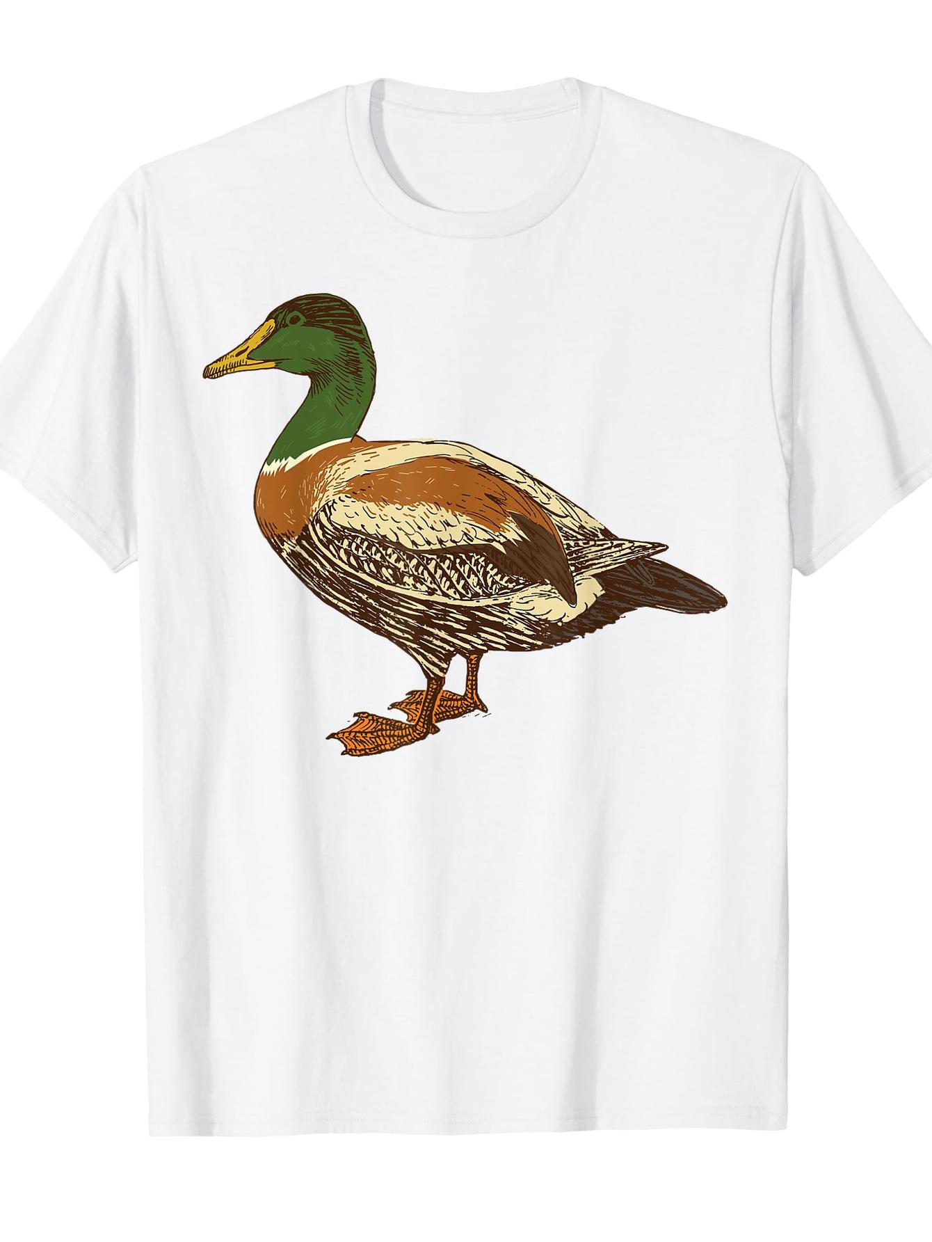 Men's Graphic T-Shirt Colorful Feathers With Realistic Details On A Standing Duck