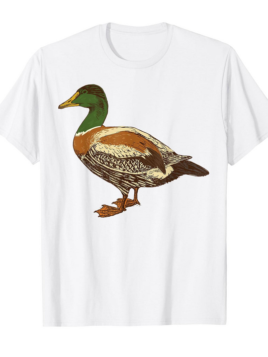 Men's Graphic T-Shirt Colorful Feathers With Realistic Details On A Standing Duck