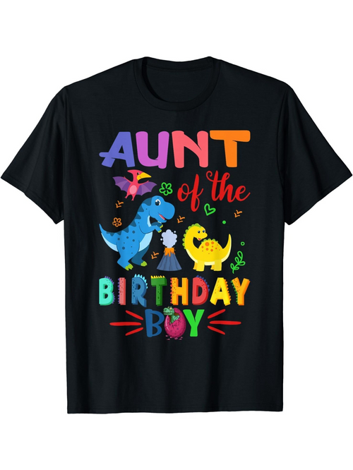Men's Graphic T-Shirt Aunt Of The Birthday Boy With Cute Colorful Dinosaurs And Confetti Party Scene Tshirt
