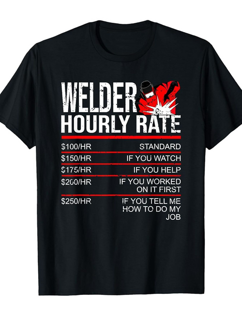 Men's Graphic T-Shirt Welder Hourly Rate Chart With Red Welding Mask Flames Graphic