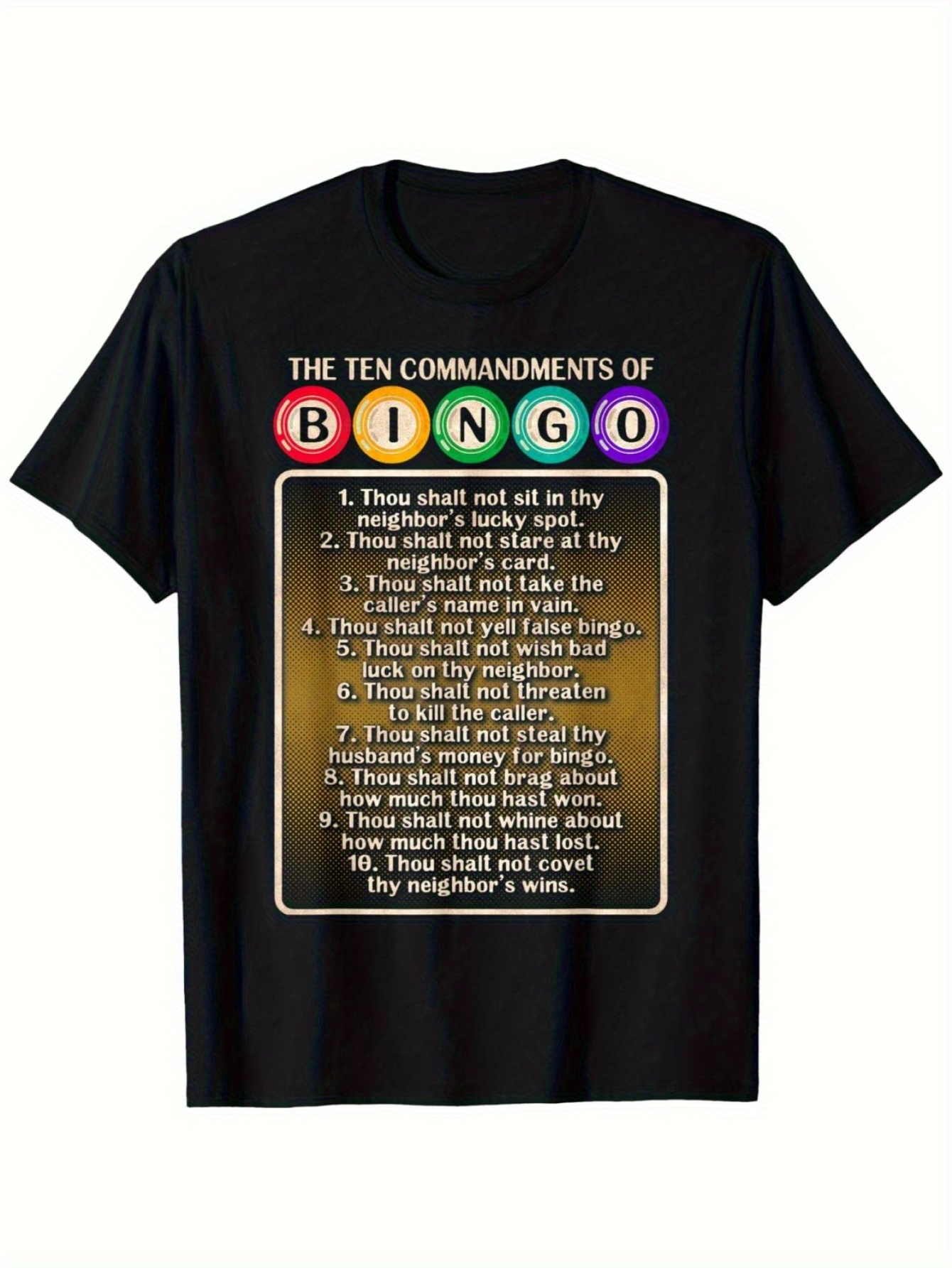 Men's Graphic T-Shirt Ten Commandments List With Colorful Bingo Balls And Playful Design Bingo