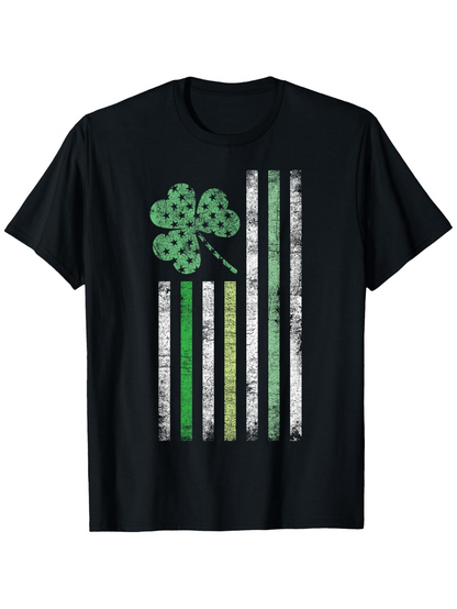Men's Graphic T-Shirt Vintage Green Stripes With Worn Clover Under Faded Shamrock Flag