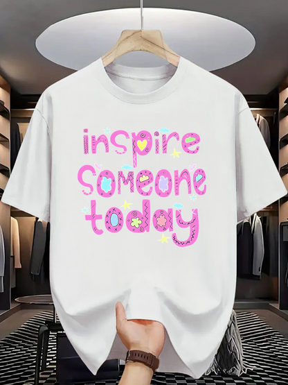 Men's Graphic T-Shirt Inspire Someone Today With Playful Pink Lettering Accented By Soft Yellow Flowers T Shirt