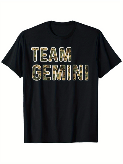 Men's Graphic T-Shirt Team Gemini Bold Outline Letters With Subtle Nature Inspired Texture Gemini