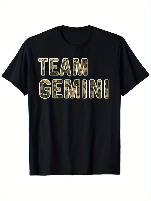 Men's Graphic T-Shirt Team Gemini Bold Outline Letters With Subtle Nature Inspired Texture Gemini
