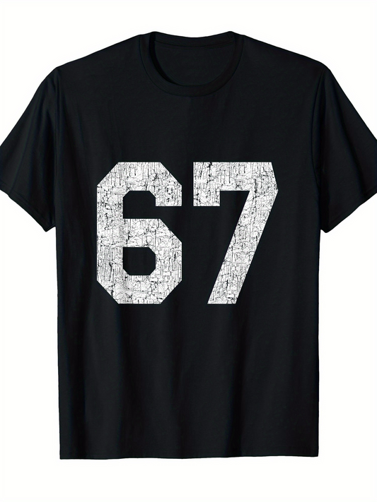 Men's Graphic T-Shirt Bold White Number Print With Subtle Graphic Texture Number