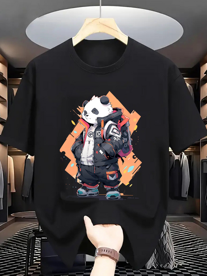 Men's Graphic T-Shirt Urban Style Cartoon Panda With Jacket And Colorful Graffiti Street Vibe Panda
