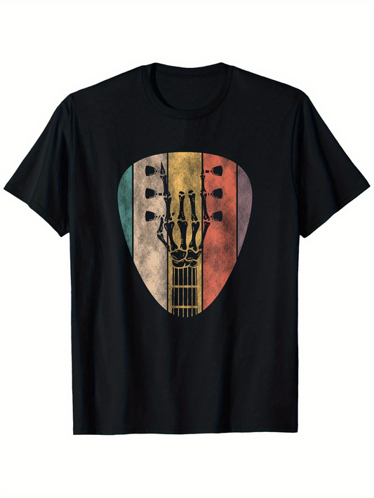 Men's Graphic T-Shirt Colorful Vintage Guitar Pick With Skeleton Hand Art Guitar