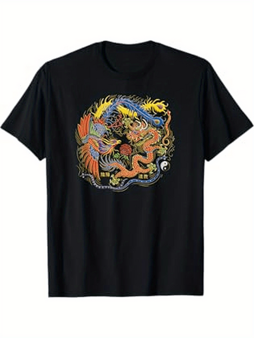 Men's Graphic T-Shirt Fiery Clash Of Mythical Beasts Under Bright Luminous Aura Dragon