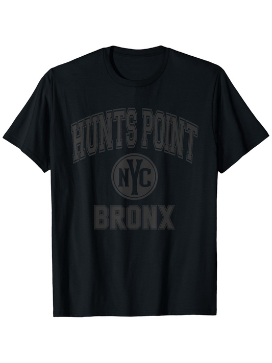 Men's Graphic T-Shirt Hunts Point NYC Bronx Typography Print Classic Black T Shirt