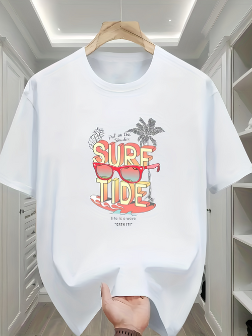 Men's Graphic T-Shirt Surf Life With Sunglasses And Palm Trees Summer Dream