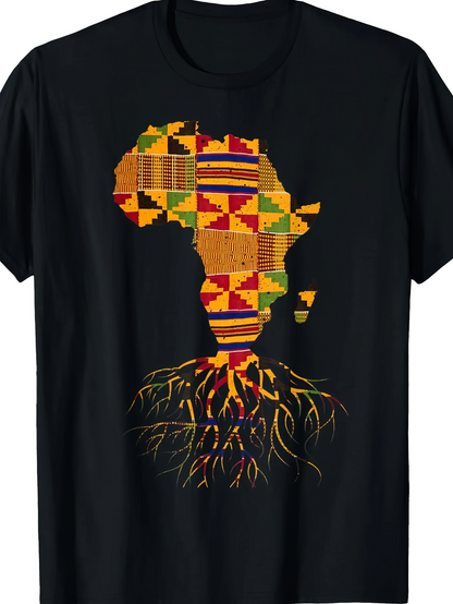 Men's Graphic T-Shirt Vibrant Geometric Patterns With Deep Rooted African Continent Map
