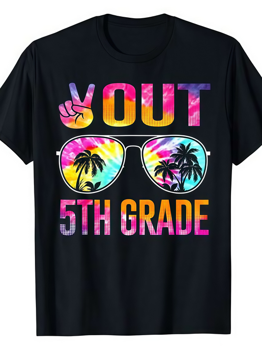 Men's Graphic T-Shirt Peace Out Colorful Sunglasses With Palm Trees End Of 5th Grade