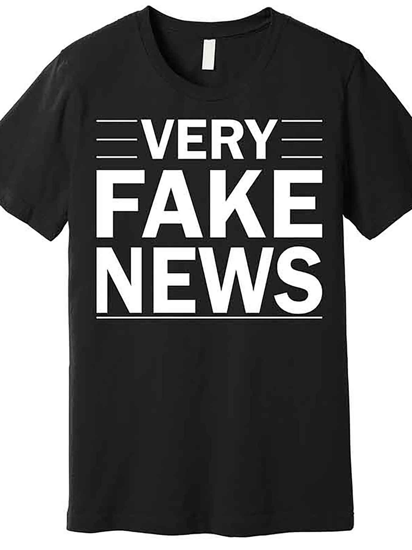 Men's Graphic T-Shirt Very Fake News Bold White Letters On Black Cotton T Shirt