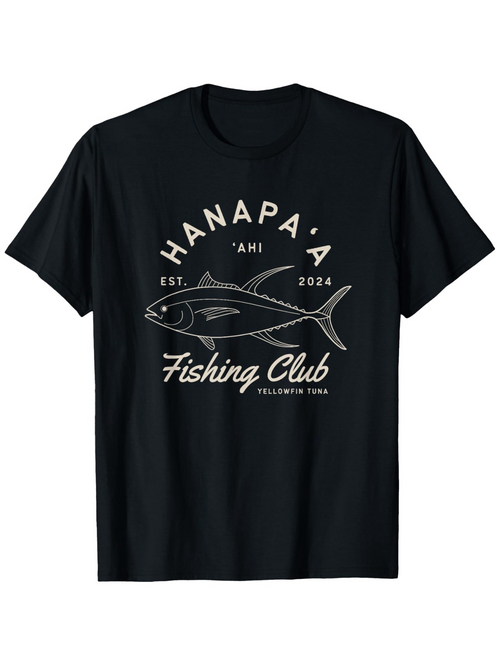 Men's Graphic T-Shirt Hanapa Fishing Club Vintage Illustration With Simple Line Drawing Fish