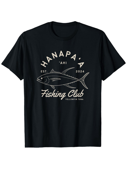 Men's Graphic T-Shirt Hanapa Fishing Club Vintage Illustration With Simple Line Drawing Fish