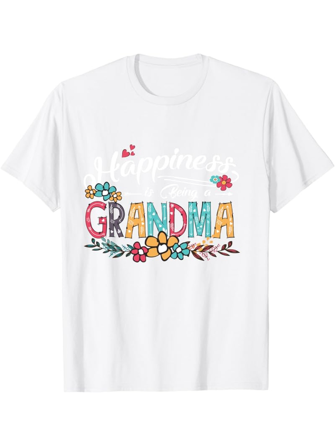 Men's Graphic T-Shirt Happiness Grandma Surrounded By Colorful Flowers And Playful Leaves Grandma