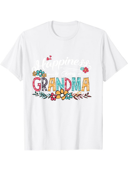Men's Graphic T-Shirt Happiness Grandma Surrounded By Colorful Flowers And Playful Leaves Grandma