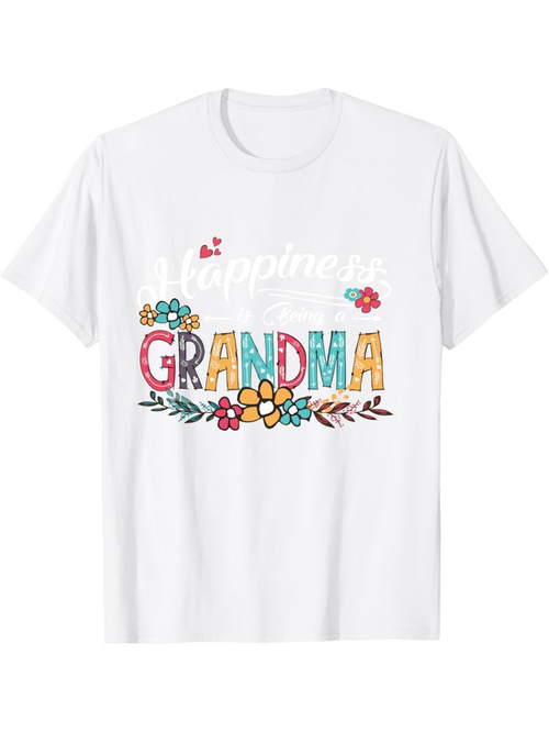 Men's Graphic T-Shirt Happiness Grandma Surrounded By Colorful Flowers And Playful Leaves Grandma