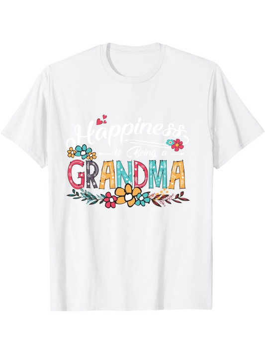 Men's Graphic T-Shirt Happiness Grandma Surrounded By Colorful Flowers And Playful Leaves Grandma