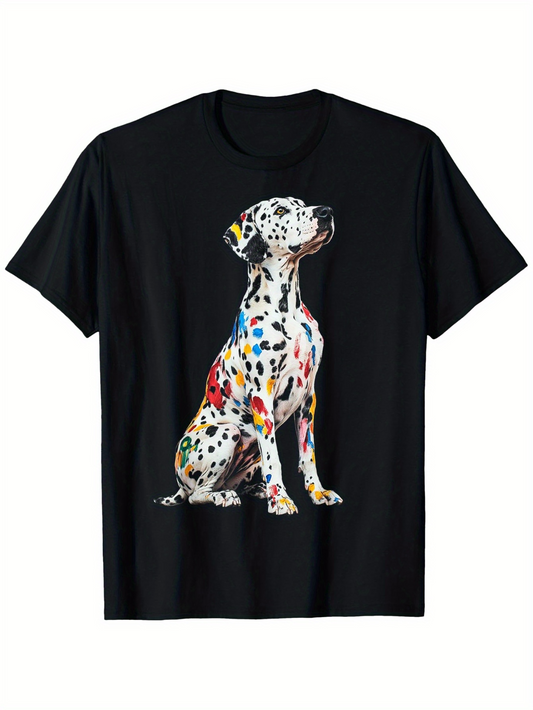 Men's Graphic T-Shirt Colorful Paint Splash Patterned Dalmatian Art Dog