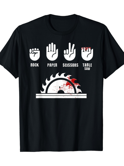 Men's Graphic T-Shirt Rock Paper Scissors With Bloody Table Saw Illustration