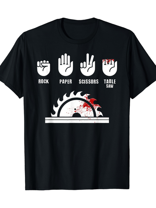 Men's Graphic T-Shirt Rock Paper Scissors With Bloody Table Saw Illustration