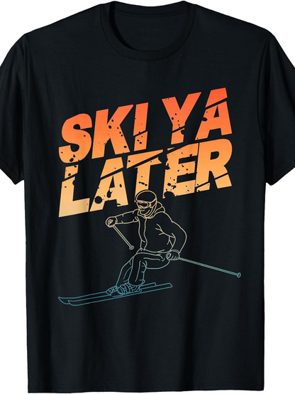 Men's Graphic T-Shirt Ski Ya Later Sunset Gradient Lettering With Skier In Motion