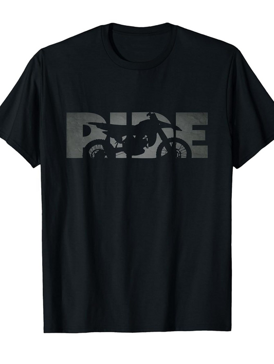 Men's Graphic T-Shirt Ride With Shadowed Motorcycle Silhouette Inside Bold Lettering