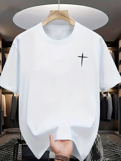 Men's Graphic T-Shirt Minimalist Black Symbol On Crisp White Cotton Cross