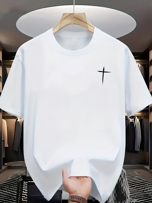 Men's Graphic T-Shirt Minimalist Black Symbol On Crisp White Cotton Cross