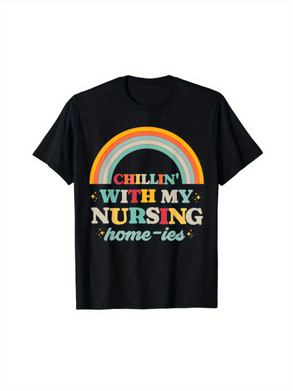 Men's Graphic T-Shirt Chillin With My Nursing Homeies Colorful Retro Rainbow Graphic Shirt