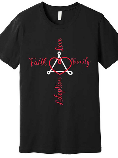 Men's Graphic T-Shirt Faith Love Adoption Family In Red Script Among Heart Symbol Cross