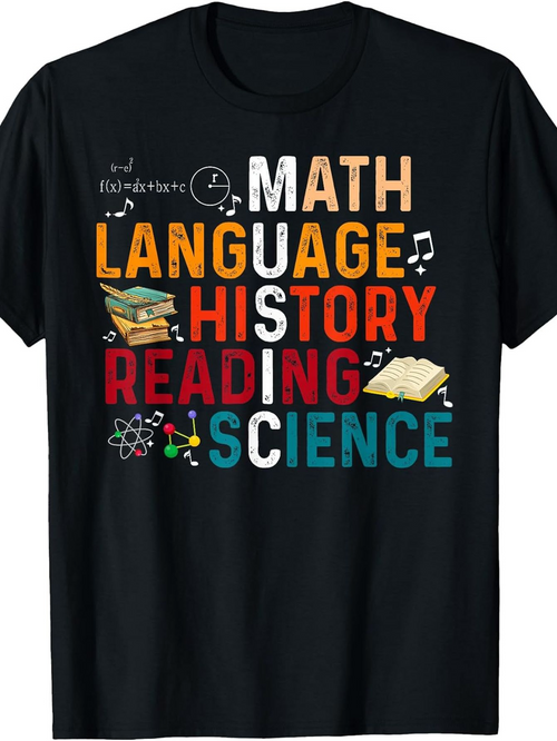 Men's Graphic T-Shirt Formula Notes Musical Symbols Stacked School Subject Names With Books And Notes Science