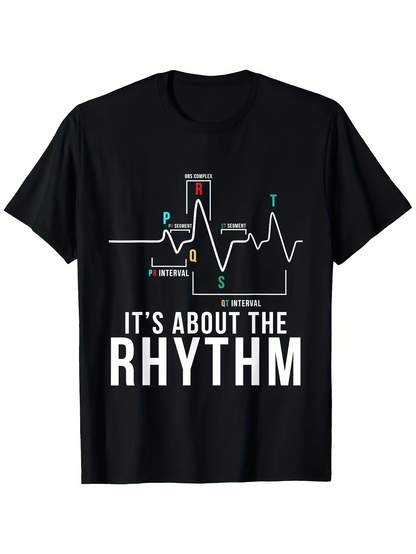 Men's Graphic T-Shirt Its About The Rhythm Heartbeat Line With Labeled Medical Diagram Rhythm